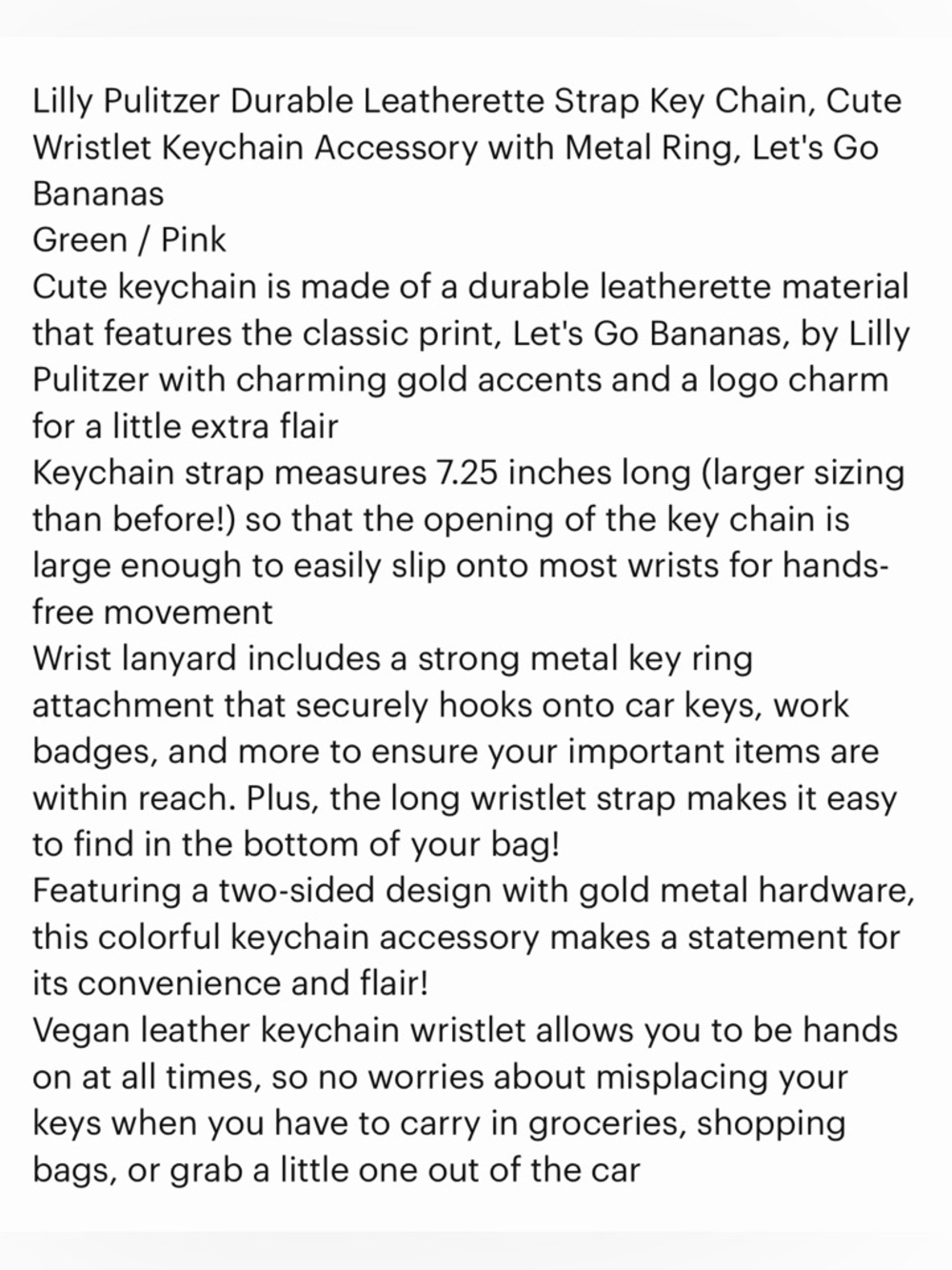 Lilly Pulitzer Palm-Print “Let’s Go Bananas” Wristlet Key Holder with Gold Charm - Picture 4 of 4